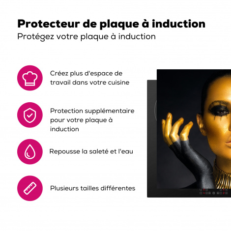 Protège-plaque à induction - Femme - Portrait - Or - Luxe - Noir-3