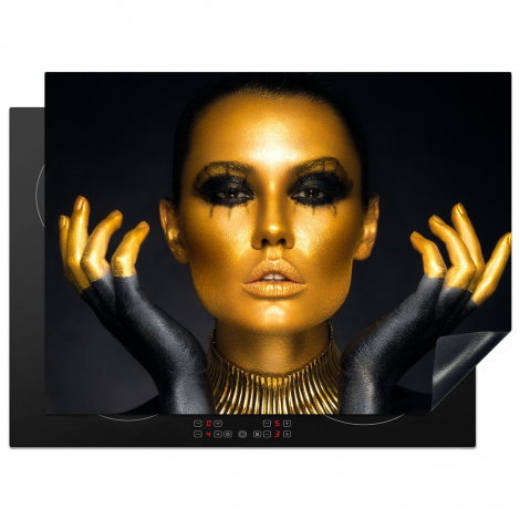 Inductiebeschermer - Vrouw - Portret - Goud - Luxe - Zwart