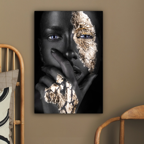 Canvas schilderij - Vrouw - Goud - Zwart - Schmink-2