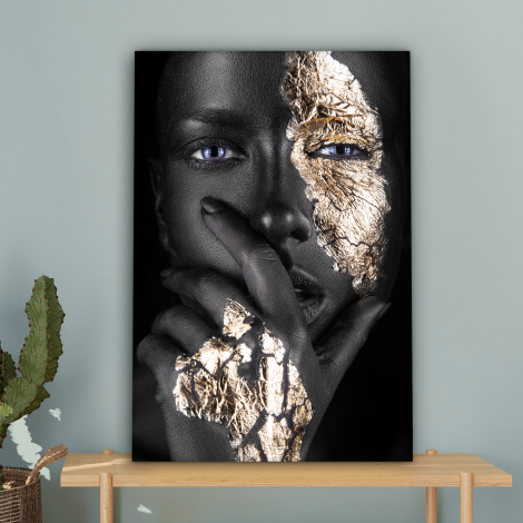 Canvas schilderij - Vrouw - Goud - Zwart - Schmink-4