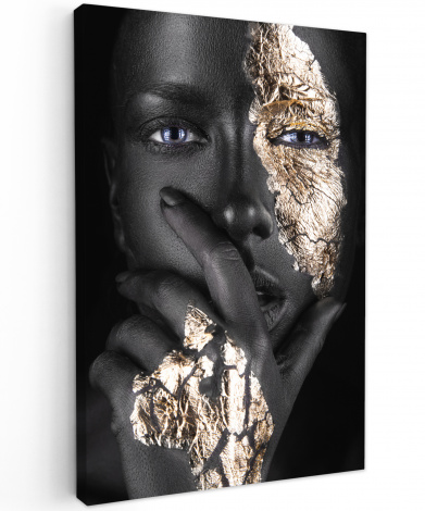 Canvas schilderij - Vrouw - Goud - Zwart - Schmink