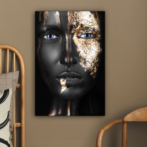 Canvas schilderij - Vrouw - Bladgoud - Zwart-2