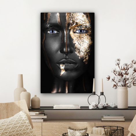 Canvas schilderij - Vrouw - Bladgoud - Zwart-3