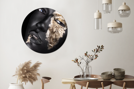 Tableau rond - Femme - Or - Noir - Peinture - Luxe-3