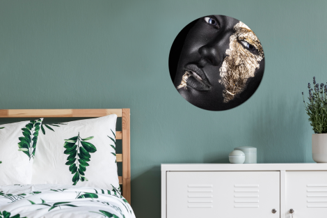 Tableau rond - Femme - Or - Noir - Peinture - Luxe-4