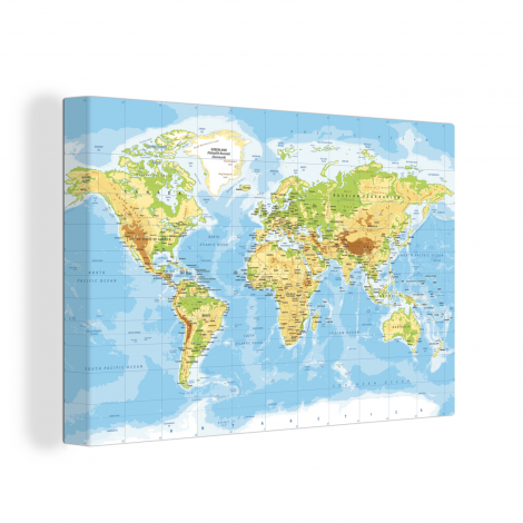 Canvas - Wereldkaart - Staatkundig - Blauw-thumbnail-1