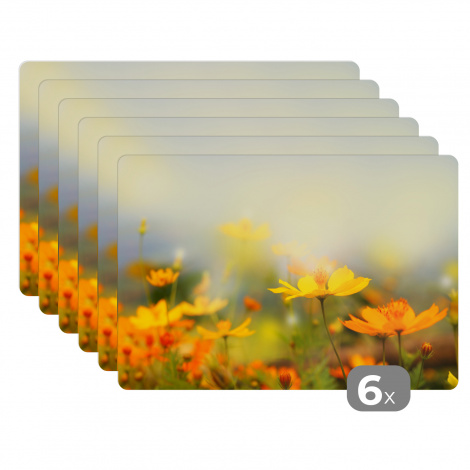 Premium placemats (6 stuks) - Bloemen - Landschap - Geel - 45x30 cm
