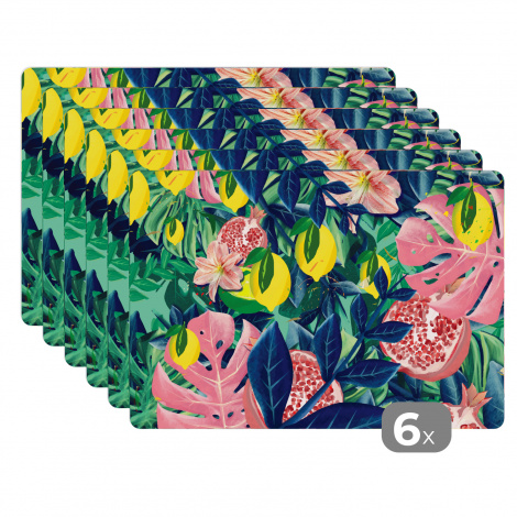 Premium placemats (6 stuks) - Bloemen - Fruit - Kleuren - 45x30 cm-1