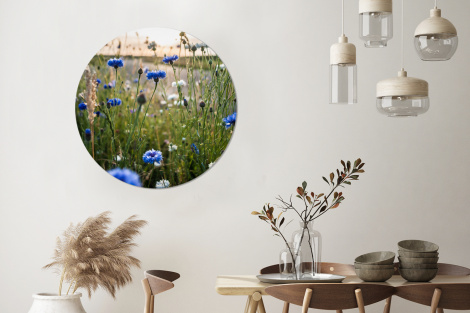 Muurcirkel - Bloemen - Zomer - Korenbloem - Blauw - Zon - Wolken-3
