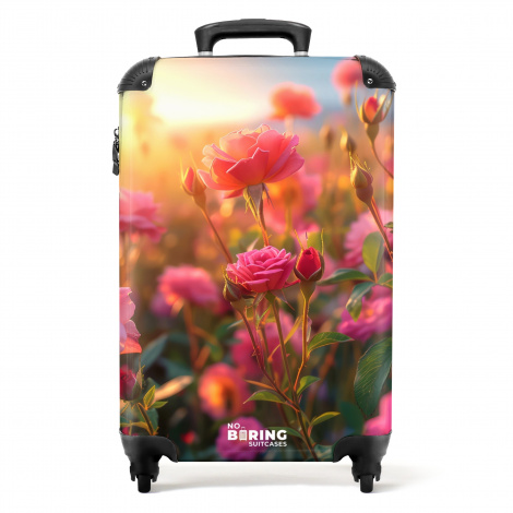 Koffer - Roze rozen bij zonsondergang.