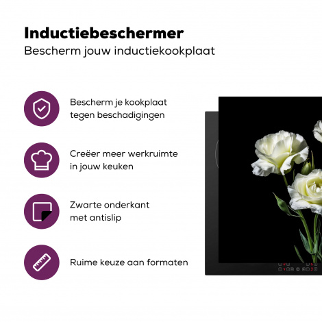 Inductiebeschermer - Bloemen - Rozen - Wit - Botanisch - Zwart-3