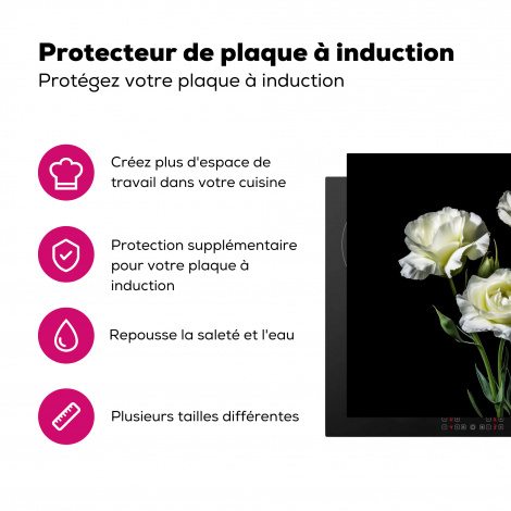 Protège-plaque à induction - Fleurs - Roses - Blanc - Botanique - Noir-3