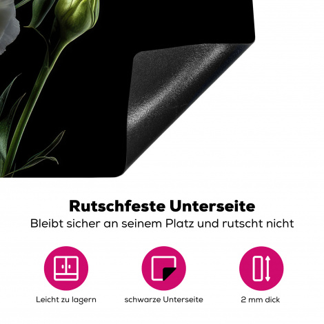 Herdabdeckplatte - Blumen - Rosen - Weiß - Botanisch - Schwarz-4