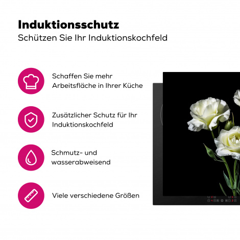 Herdabdeckplatte - Blumen - Rosen - Weiß - Botanisch - Schwarz-3