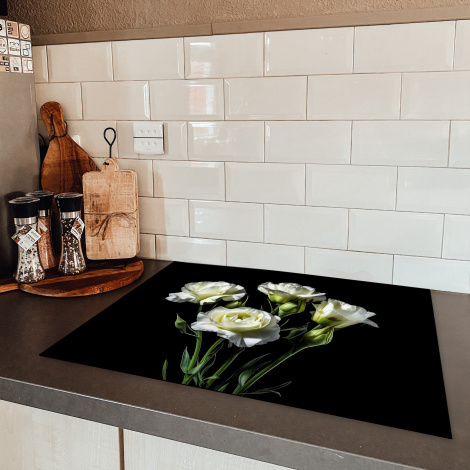 Herdabdeckplatte - Blumen - Rosen - Weiß - Botanisch - Schwarz-5