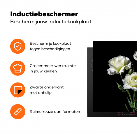 Inductiebeschermer - Bloemen - Rozen - Wit - Botanisch - Zwart-3