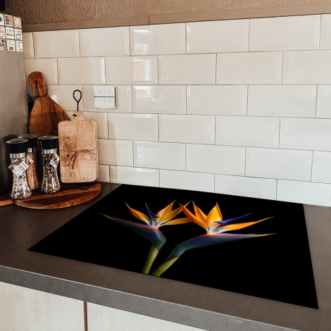 Herdabdeckplatte - Pflanzen - Blumen - Paradiesvogelblume - Porträt - Schwarz-5
