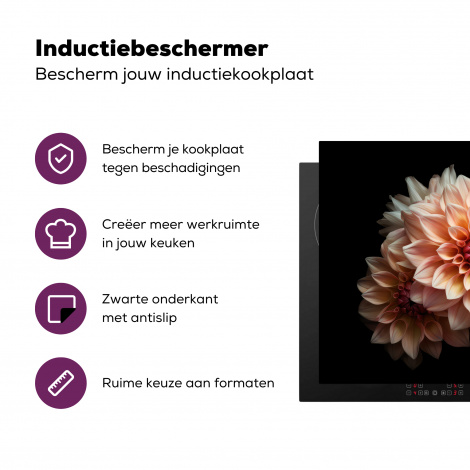 Inductiebeschermer - Dahlia - Bloemen - Roze - Zwart - Botanisch-3