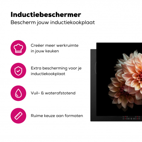 Inductiebeschermer - Dahlia - Bloemen - Roze - Zwart - Botanisch-3