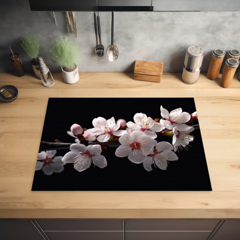 Herdabdeckplatte - Sakura - Blumen - Blütenzweige - Botanisch - Weiß-2