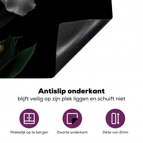 Inductiebeschermer - Bloemen - Wit - Hibiscus - Natuur - Zwart-4