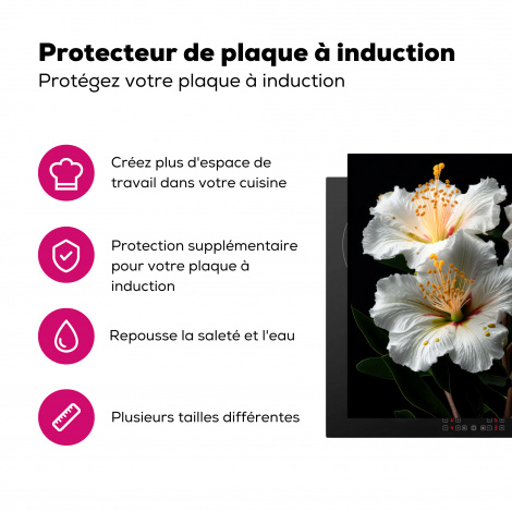 Protège-plaque à induction - Fleurs - Blanc - Hibiscus - Nature - Noir-3