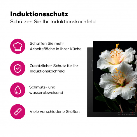 Herdabdeckplatte - Blumen - Weiß - Hibiskus - Natur - Schwarz-3