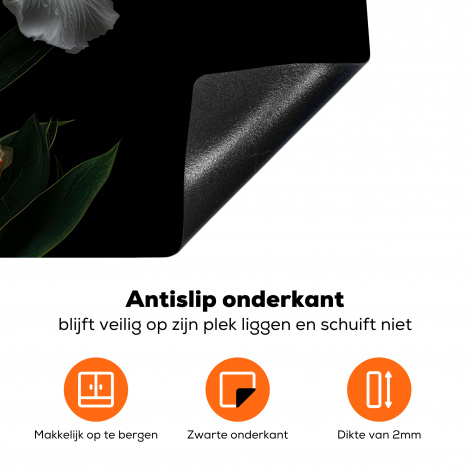 Inductiebeschermer - Bloemen - Wit - Hibiscus - Natuur - Zwart-4