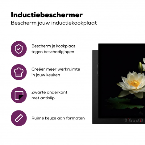 Inductiebeschermer - Lotus - Bloemen - Wit - Natuur - Zwart-3