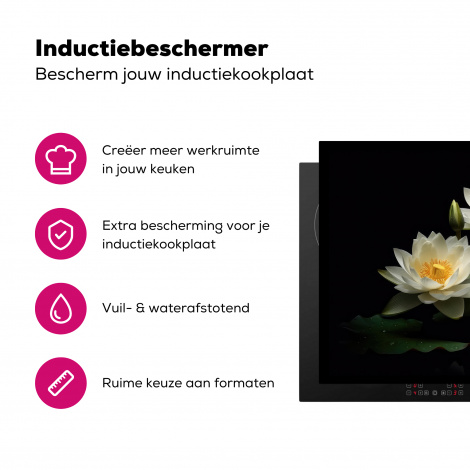 Inductiebeschermer - Lotus - Bloemen - Wit - Natuur - Zwart-3
