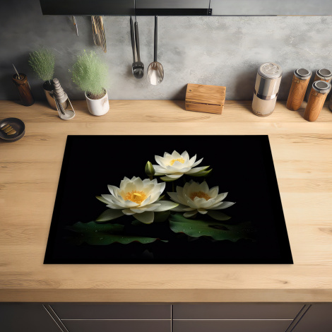 Inductiebeschermer - Lotus - Bloemen - Wit - Natuur - Zwart-2