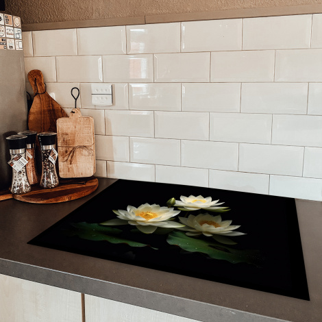 Inductiebeschermer - Lotus - Bloemen - Wit - Natuur - Zwart-5