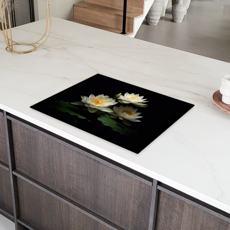 Inductiebeschermer - Lotus - Bloemen - Wit - Natuur - Zwart-6