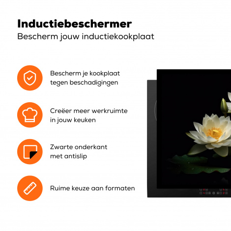 Inductiebeschermer - Lotus - Bloemen - Wit - Natuur - Zwart-3