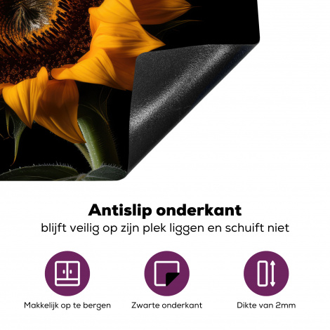 Inductiebeschermer - Bloemen - Botanisch - Zwart - Zonnebloem-4
