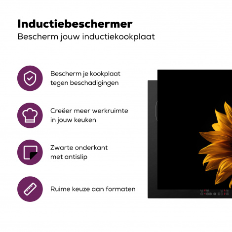 Inductiebeschermer - Bloemen - Botanisch - Zwart - Zonnebloem-3