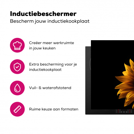 Inductiebeschermer - Bloemen - Botanisch - Zwart - Zonnebloem-3