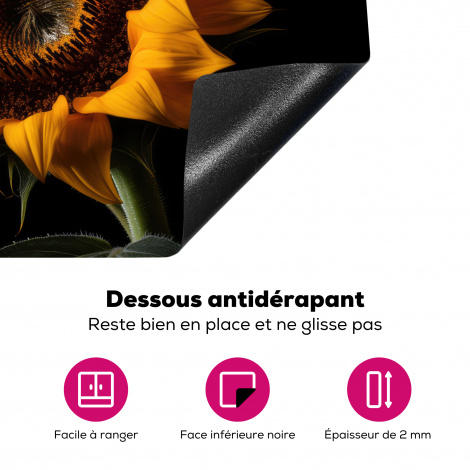 Protège-plaque à induction - Fleurs - Botanique - Noir - Tournesol-4