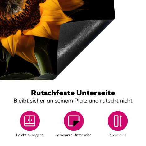 Herdabdeckplatte - Blumen - Botanisch - Schwarz - Sonnenblume-4