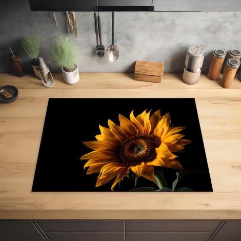 Herdabdeckplatte - Blumen - Botanisch - Schwarz - Sonnenblume-2