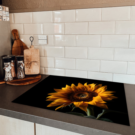 Herdabdeckplatte - Blumen - Botanisch - Schwarz - Sonnenblume-5