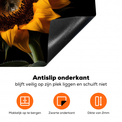 Inductiebeschermer - Bloemen - Botanisch - Zwart - Zonnebloem-4