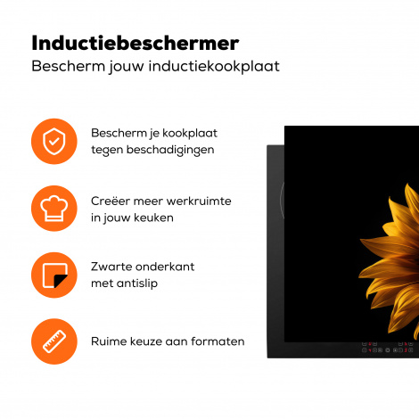 Inductiebeschermer - Bloemen - Botanisch - Zwart - Zonnebloem-3