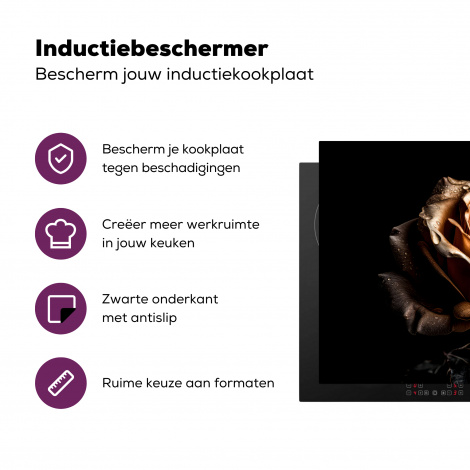 Inductiebeschermer - Roos - Goud - Bloemen - Botanisch Zwart-3