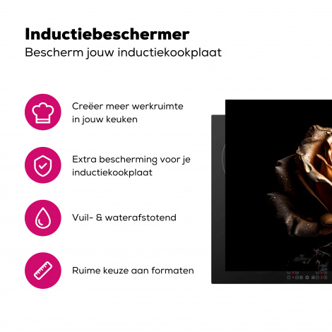 Inductiebeschermer - Roos - Goud - Bloemen - Botanisch Zwart-3