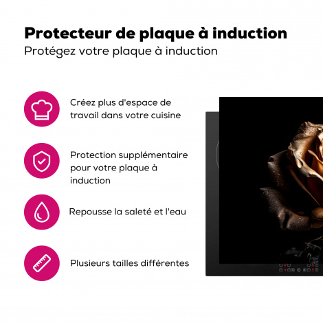 Protège-plaque à induction - Rose - Or - Floral - Botanique Noir-3
