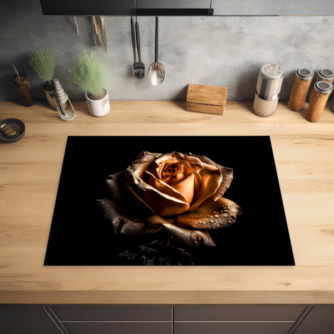 Herdabdeckplatte - Rose - Gold - Blumen - Botanisch Schwarz-2