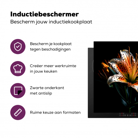 Inductiebeschermer - Bloemen - Lelie - Oranje - Portret - Zwart-3