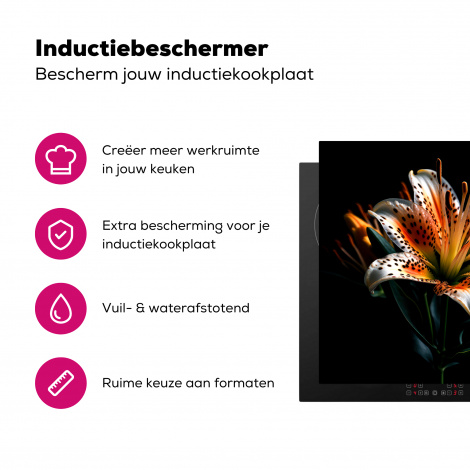 Inductiebeschermer - Bloemen - Lelie - Oranje - Portret - Zwart-3