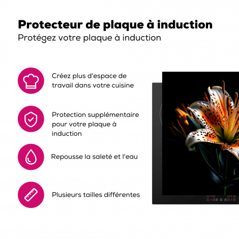 Protège-plaque à induction - Fleurs - Lys - Orange - Portrait - Noir-3